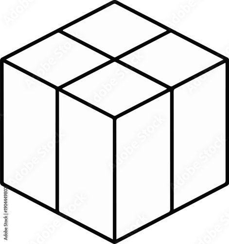 A simple line drawing of a cubic shape divided into smaller sections