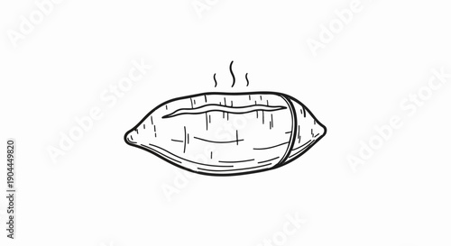 A simple line drawing of a hot, baked sweet potato