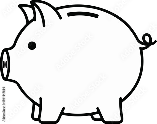 A simple black and white line drawing of a piggy bank