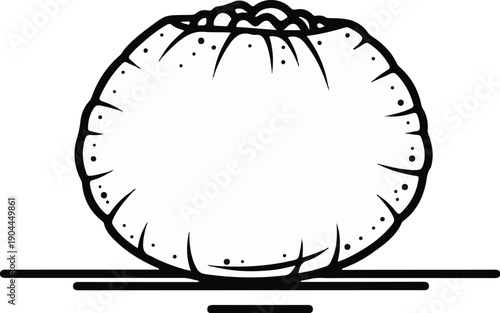 A simple black and white line drawing of a single, plump, round object with a textured top