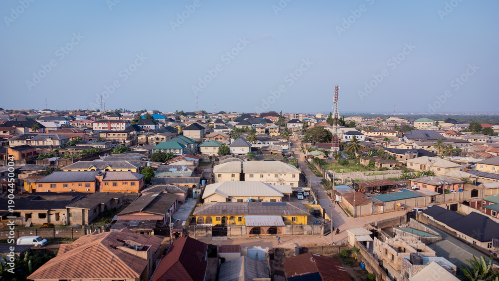 Fototapeta premium lush green vegetation scattered in-between urban civilization.