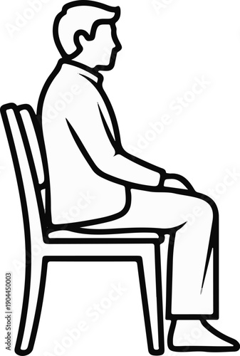 A simple line drawing shows a person sitting facing sideways on a chair