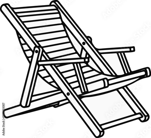 A simple outline drawing of a wooden slatted deck chair