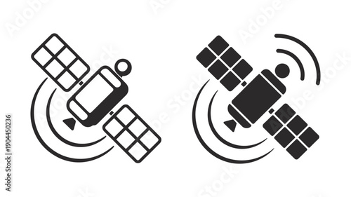 Satellite icons in outline and solid styles representing communication and space technology.