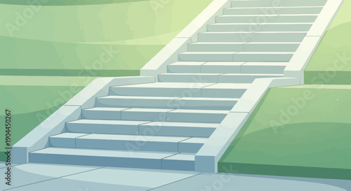 A set of light grey stone steps ascend beside a grassy incline