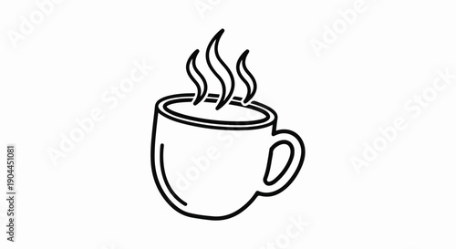 A simple black outline drawing of a steaming cup of hot coffee