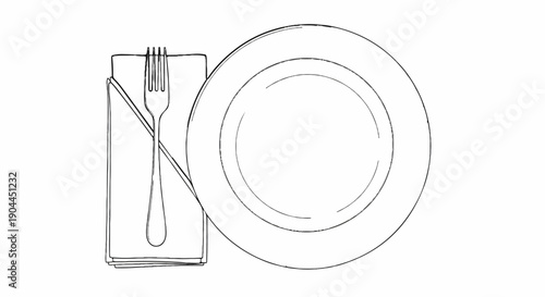 A fork rests on a folded napkin next to a plate
