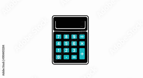 A simple digital calculator with a black body and teal-colored keys