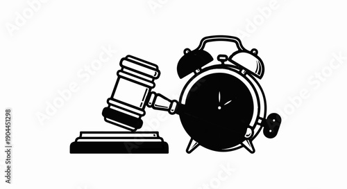 A gavel rests beside a ringing alarm clock, symbolizing time-sensitive judgments
