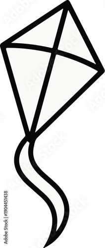 A simple, graphic illustration of a traditional diamond-shaped kite with a flowing tail