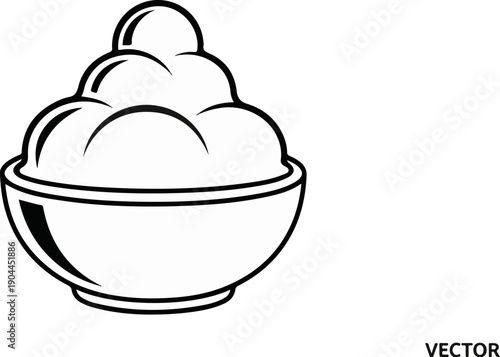 A simple line art drawing of a bowl filled with mounds of soft serve ice cream