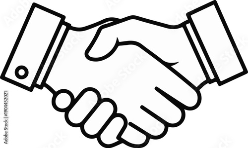 A simple line art illustration of two hands shaking in agreement