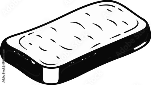 A simple, stylized black and white drawing of a piece of bread