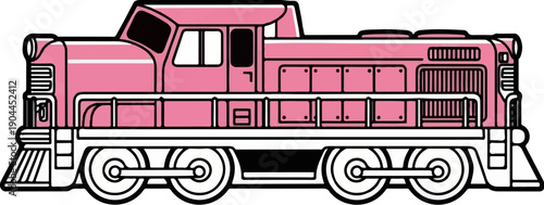 A minimalist pink train engine illustrated with bold black outlines