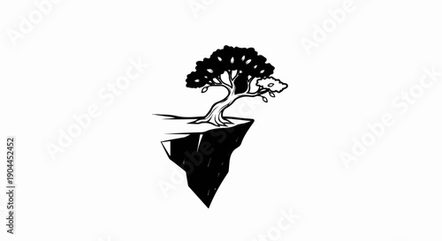 A lone tree clings precariously to the edge of a dramatic cliff face