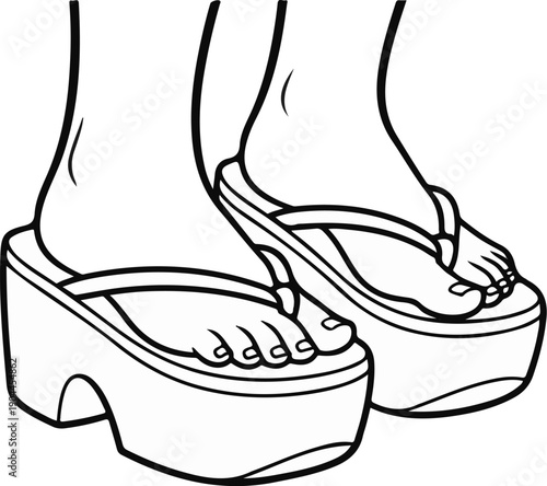 A pair of feet wearing platform flip-flops