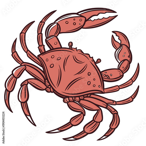 Red Crab with Claws Top View Vector Illustration