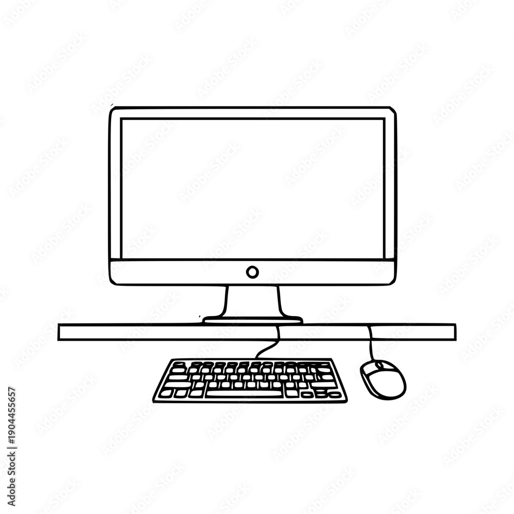 Fototapeta premium Modern Desk Setup Icon – Contemporary Workspace Outline