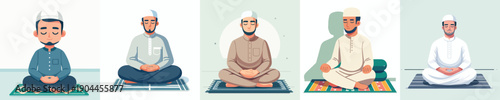 vector of father sitting on a prayer mat reciting dhikr