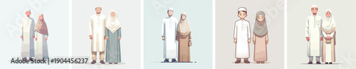 Vector of a father and mother wearing Muslim clothing. Ramadan theme. Vektor, icon, set icon, minimalist, flat