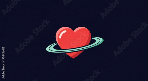 Glowing red heart with green halo on dark background symbolizing love and passion