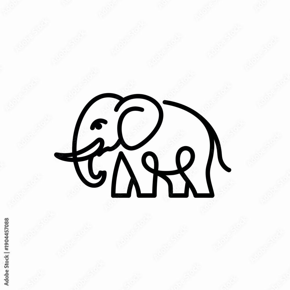 Fototapeta premium Simple black line art elephant illustration on white