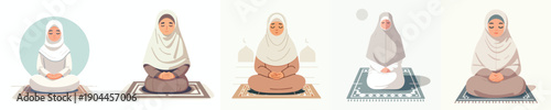 vector of mother sitting on a prayer mat reciting dhikr