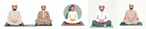 vector of father sitting on a prayer mat reciting dhikr