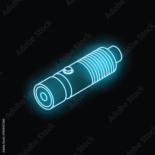 Blue neon icon of electric handheld shocker flashlight glowing in the dark