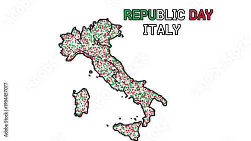 Pixel Art Italy republic day celebration map with colorful dots and typography