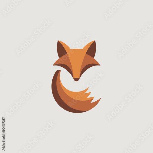 Stylish orange fox head logo with curved tail