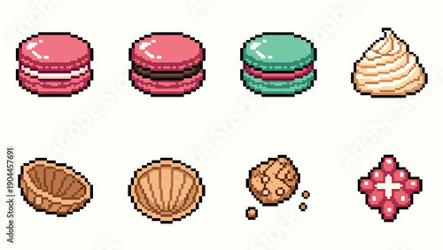 Pixel Art Colorful pixel art desserts and cookies with whipped cream
