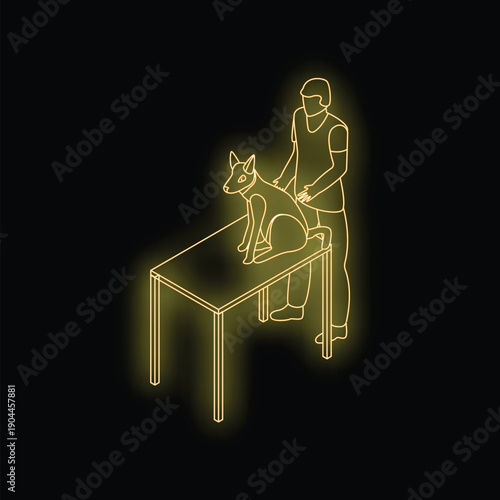 Neon sign of a veterinarian examining a dog on a medical table