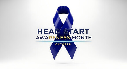 head start awareness month campaign visual with a blue ribbon and october text promoting early childhood education support.