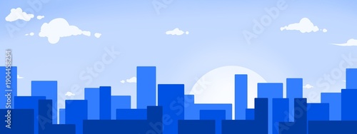 illustration of city buildings with cloudy sky and beautiful sun. illustration of blue city buildings. This illustration is suitable for use as a background. abstract background.