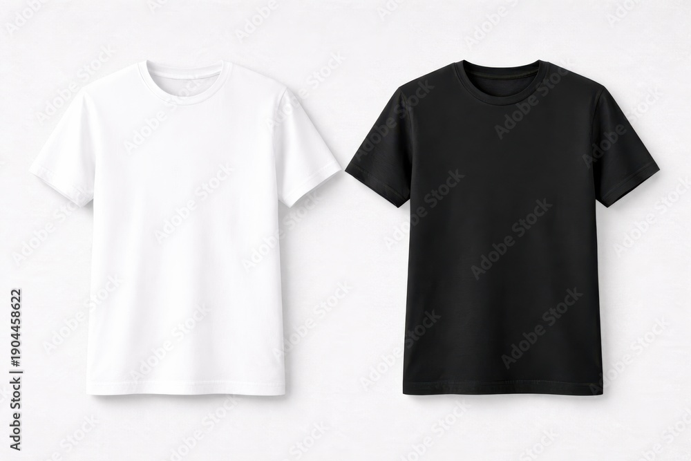 Fototapeta premium A white and black t shirt are displayed side by side on a neutral background