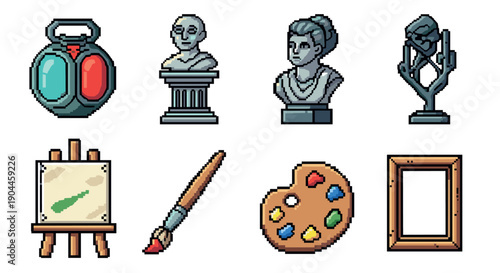 Pixel art classic artifacts and painting tools collection