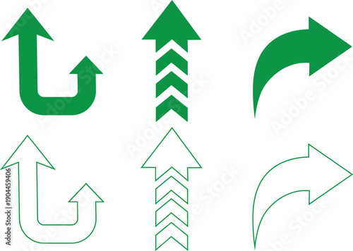 Green arrow illustrating direction changes and forward movement on a white background