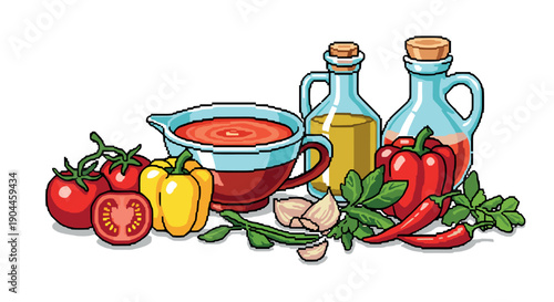Pixel Art Fresh ingredients and dressing in pixel art style