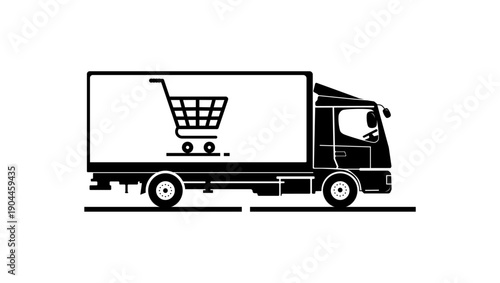 E-commerce delivery truck, black isolated silhouette