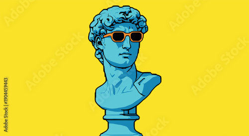 Pixel Art Retro 8-bit michelangelo bust with sunglasses on vibrant yellow background
