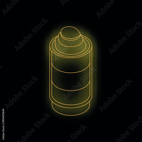 Neon yellow deodorant spray can glowing on black background representing hygiene, body care and freshness