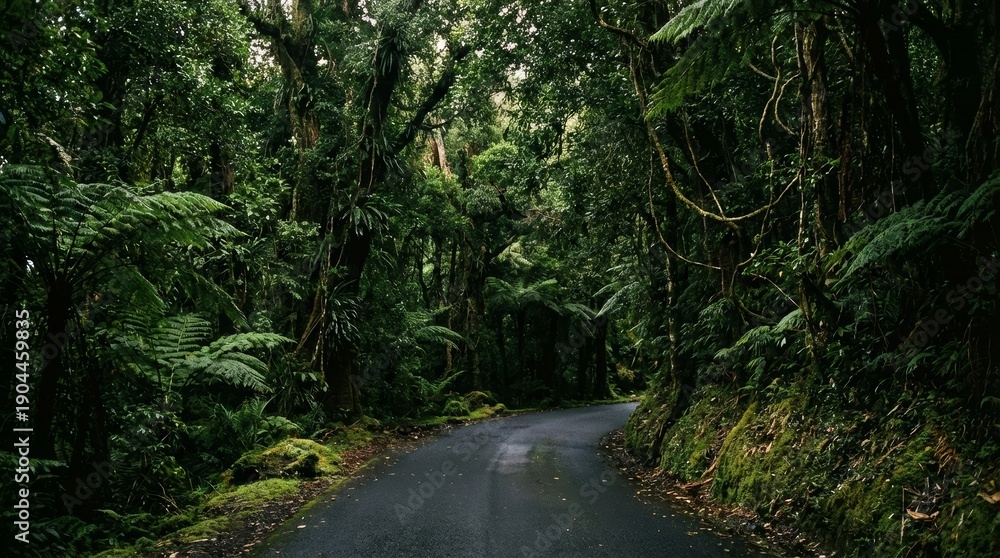 Obraz premium Winding Road Through Dense Tropical Rainforest Jungle