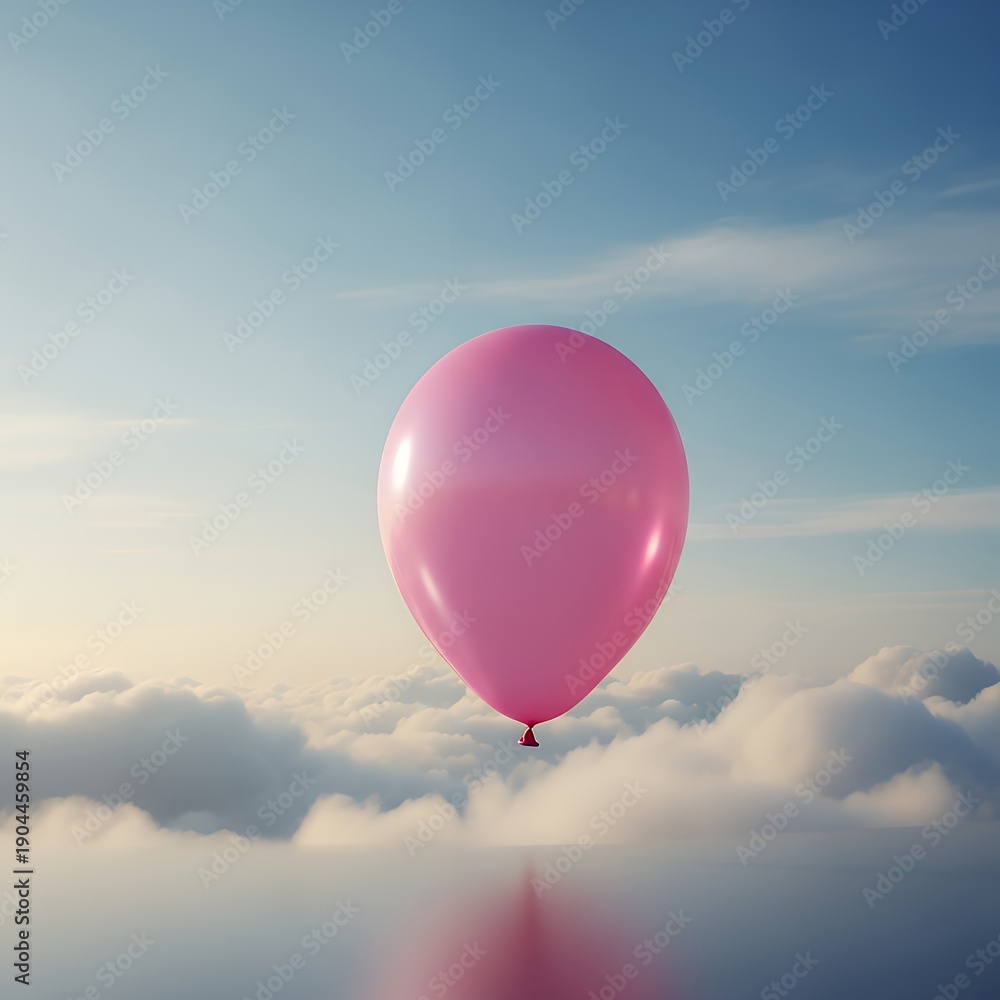 Obraz premium Pink balloon against a backdrop of fluffy clouds light and serene sky balloon backdrop decoration celebration party background birthday design holiday balloons happy festive