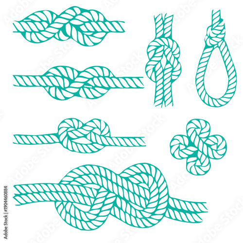 Vector ropes, knots for sea ropes, a set of different ways to tie a rope, rope rope.