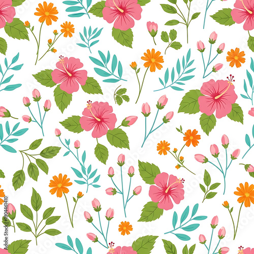 Seamless Floral Patterns Collection with Hand-Drawn Spring Wildflowers and Botanical Garden Elements
