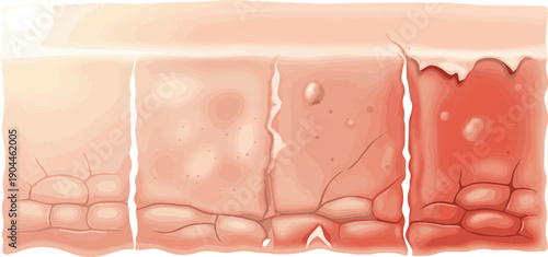 Isolated a realistic Sunlight damages unprotected skin, causing dullness and sunburn effects vector art with white background..
