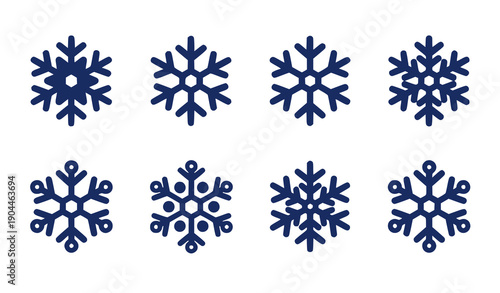 Collection of dark blue snowflakes on white background vector illustration