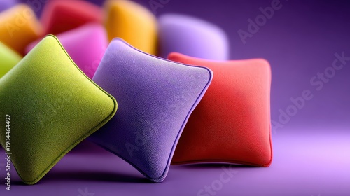 Vibrant Fabric Texture Cushions on Purple Background