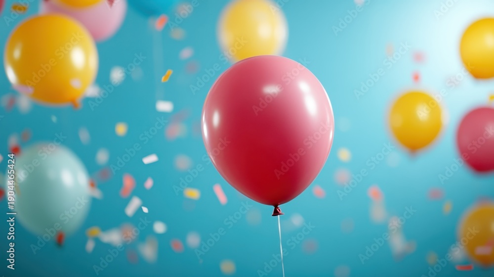 Obraz premium A vibrant collection of colorful balloons floating in a bright blue background, enhancing the festive feel of any celebration or party scenario.